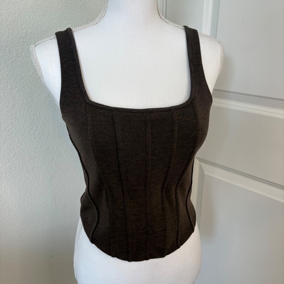 Express Tops - Express Body Contour Corset Boning Tank Top Brown Heathered Scoop Neck Medium